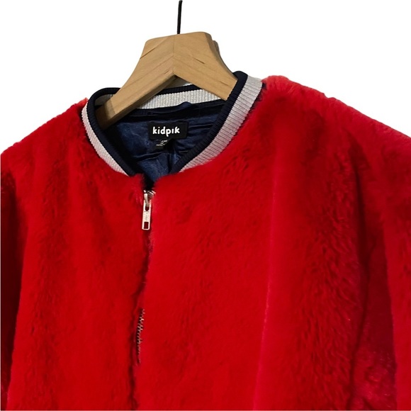 Kidpik Girls Youth Faux Fur Full Zip Fall Winter Bomber Jacket SZ 16 in Red - Picture 3 of 9